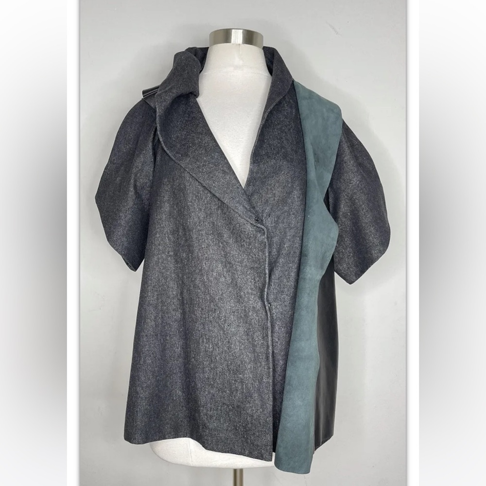 RICK OWEN STYLE | Nima Black Cotton and Leather Short Sleeve Jacket Sz 10